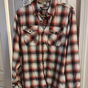 DIXXON Red and Black Plaid Casual Button Down Shirt